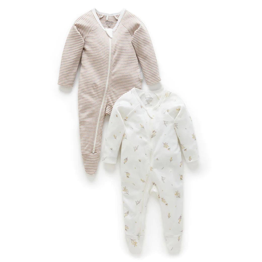 Purebaby 2 Pack Zip Growsuit